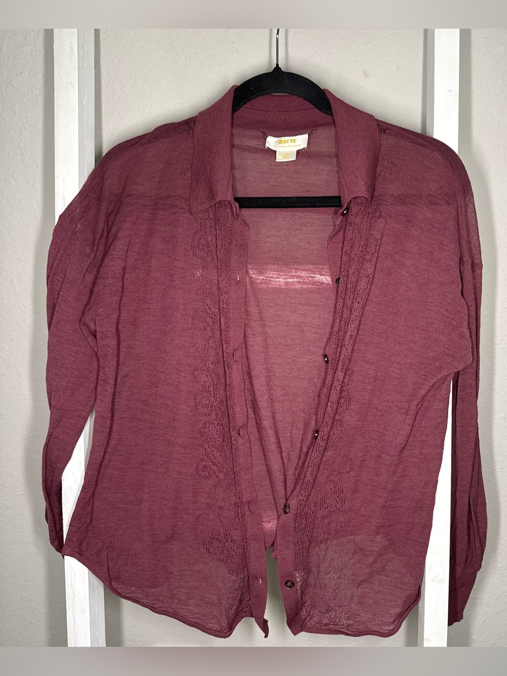 Anthropologie Maeve Mauve Button-Down Shirt with Lace Trim
